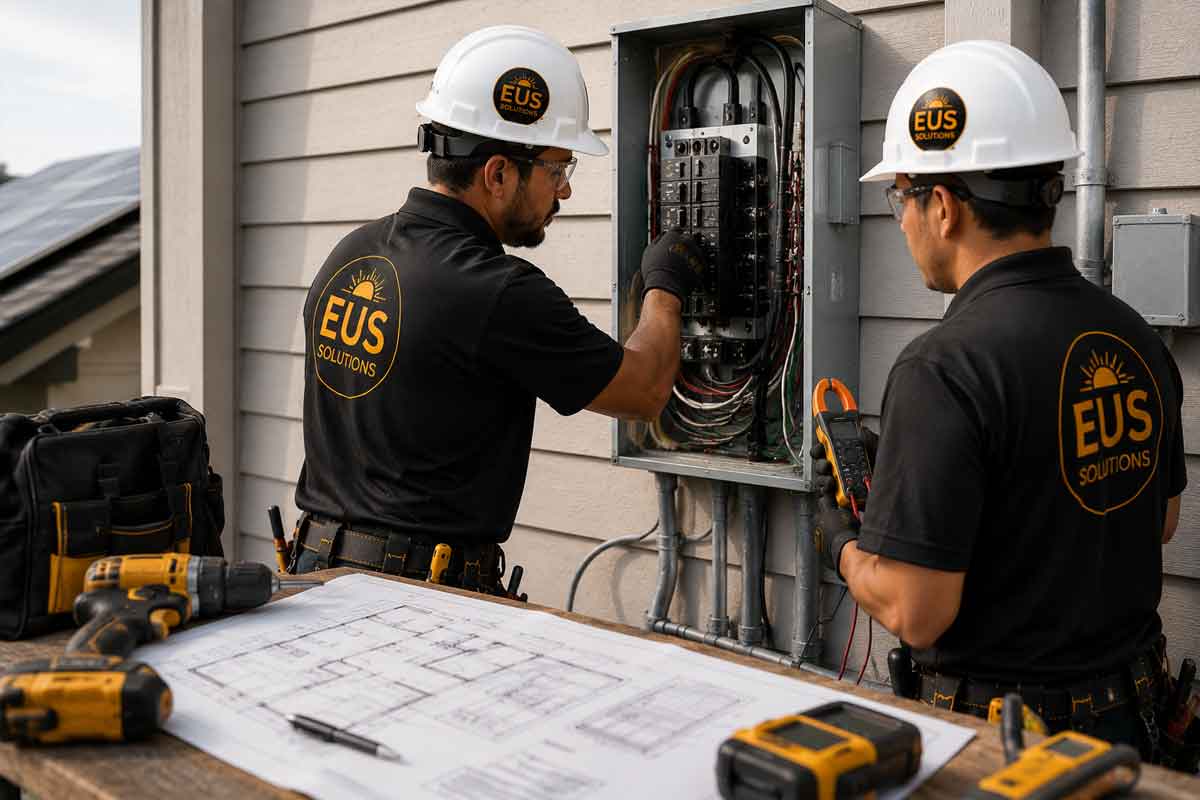 Electrical workers running an inspection on electrical installation
